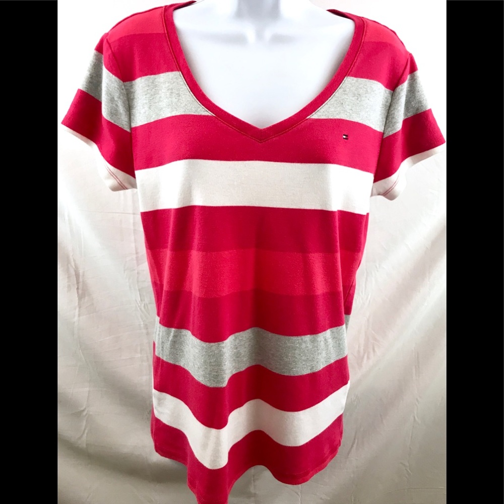Tommy Hilfiger women’s large pink&gray stripe top
